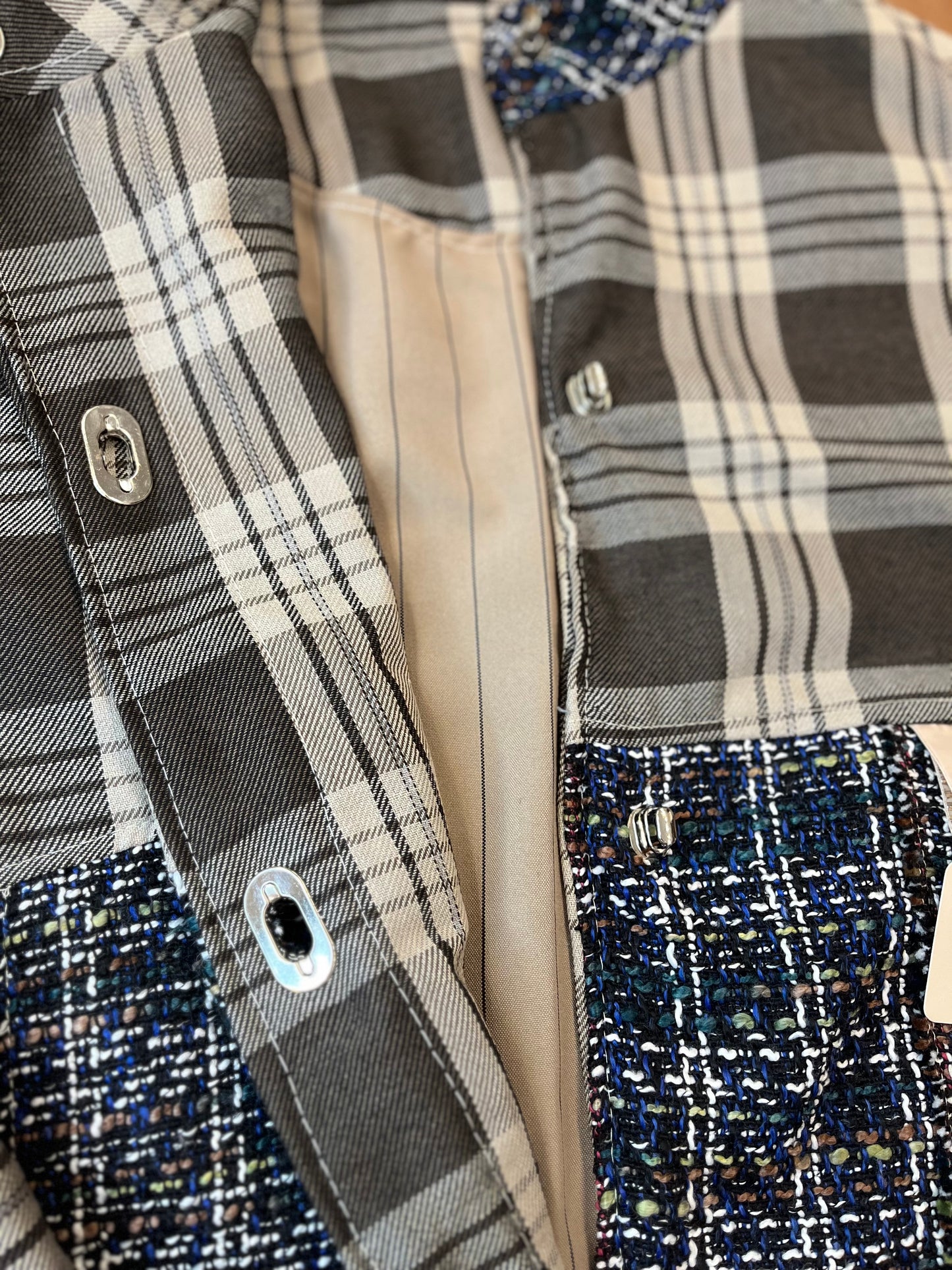 Veste upcyclée à carreaux Gris/Tweed bleu - FromStuff