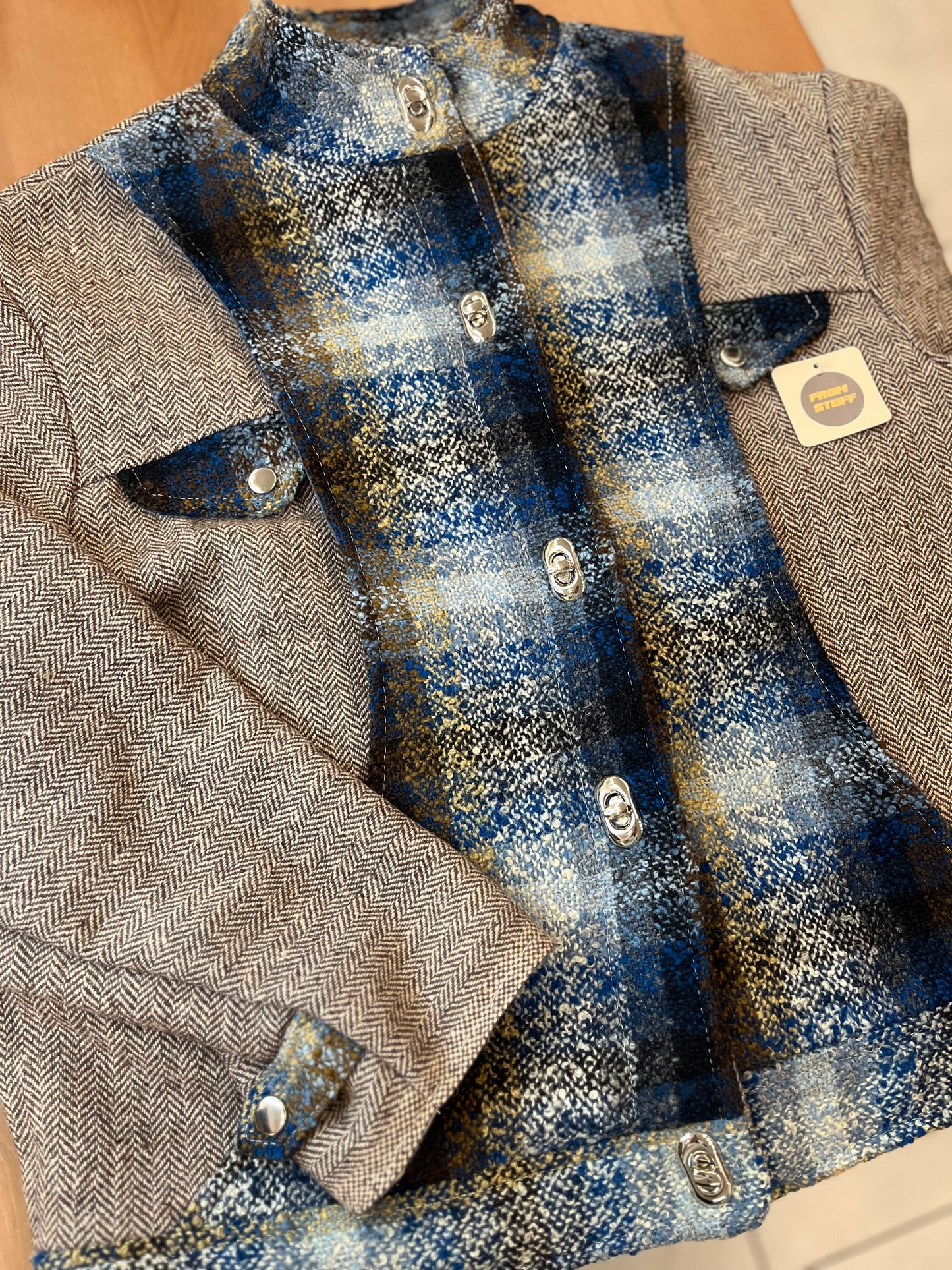 Veste upcyclée en tweed Bleu/Ocre- FromStuff