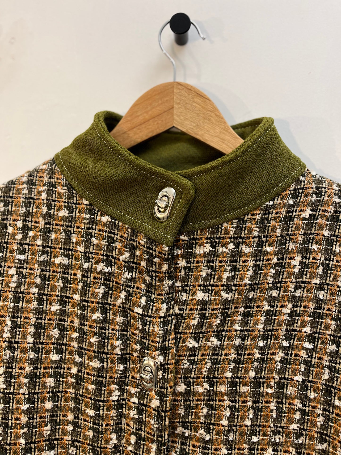 Veste upcyclée en tweed à carreaux Orange/Olive- FromStuff