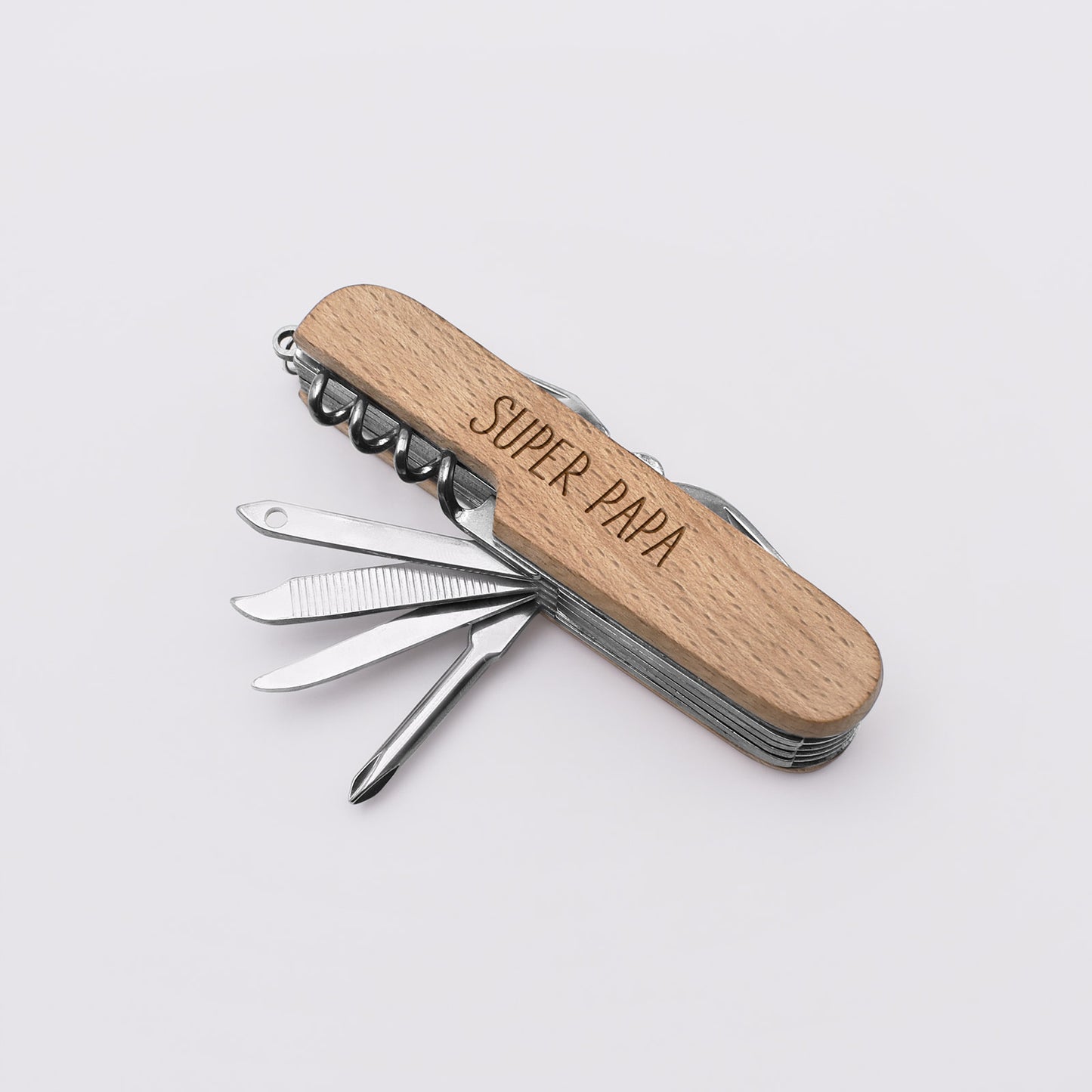 Couteau suisse en bois gravé - Jolis Messages