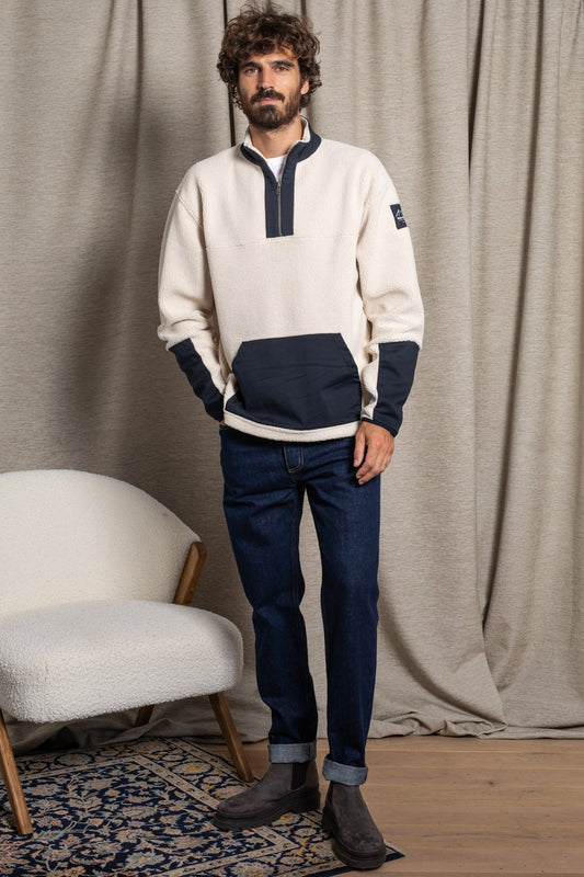 Sweat zippé en sherpa beige & noir Flocon - JAQK