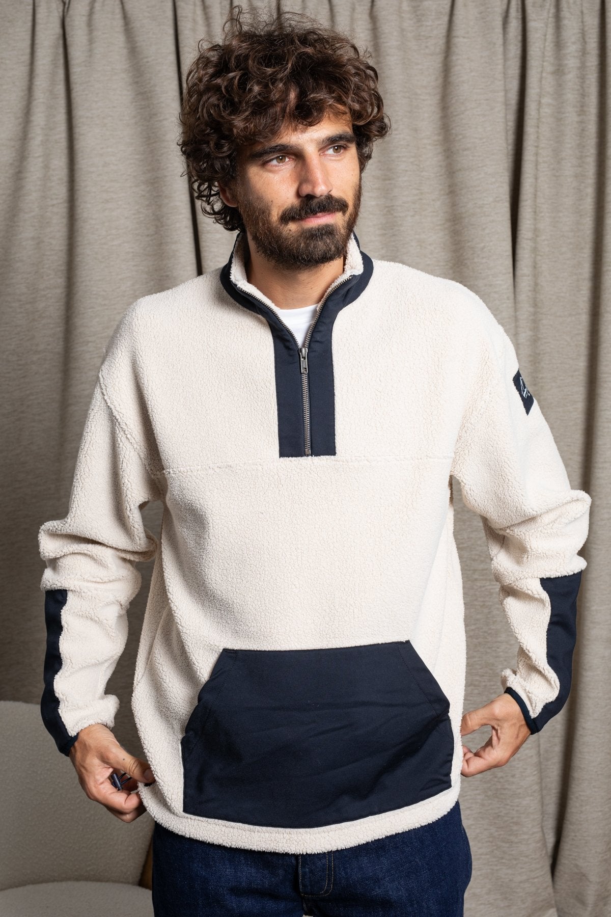 Sweat zippé en sherpa beige & noir Flocon - JAQK