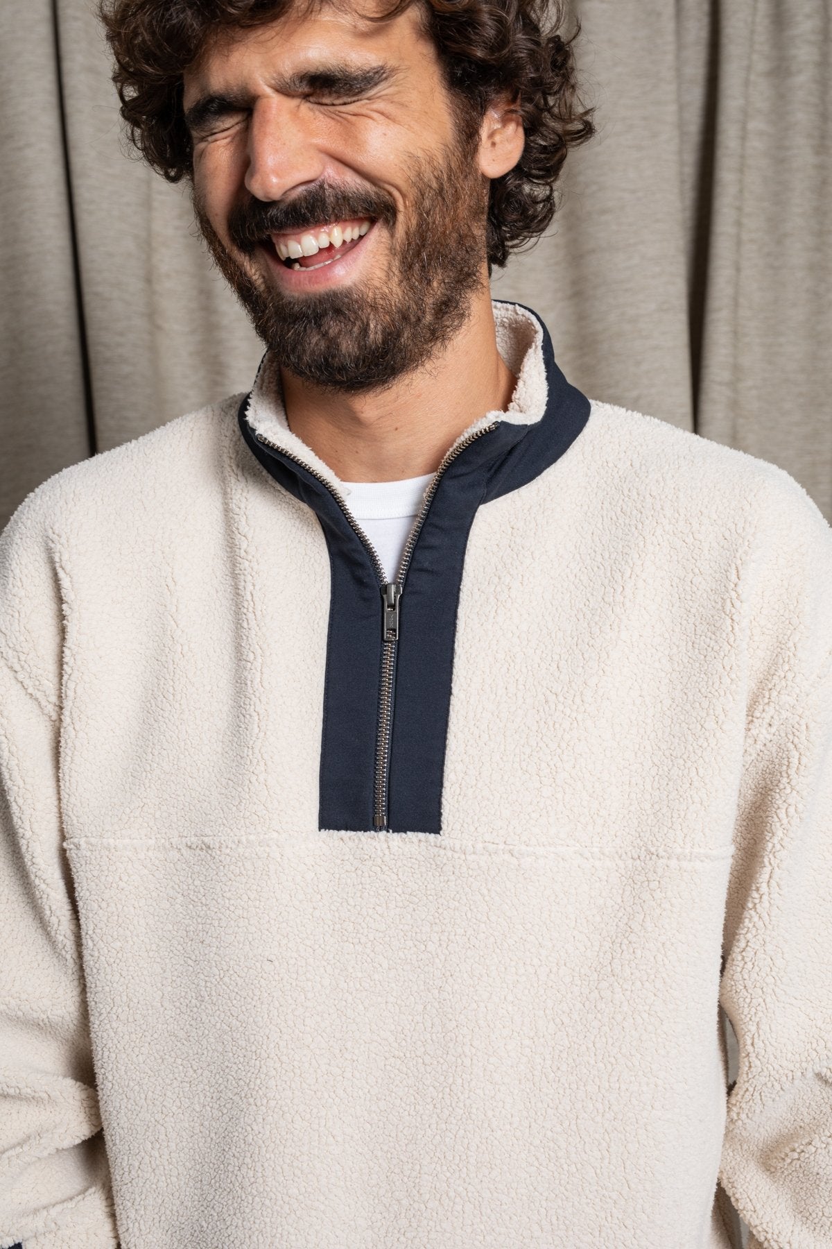 Sweat zippé en sherpa beige & noir Flocon - JAQK