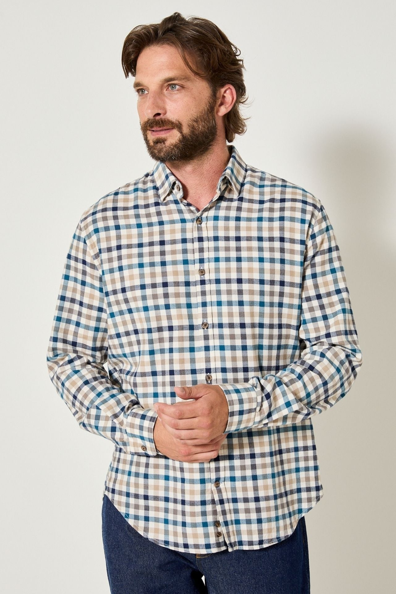 Chemise en flannelle Tournoi Farm à carreaux bleu - JAQK