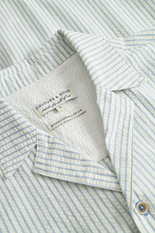 Chemisette homme Colours and Sons – Seersucker rayée bleu – Coupe Relaxed Fit