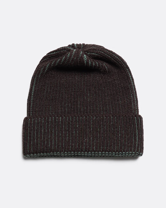 Bonnet Ribbed Knit Marron/Vert FAR AFIELD