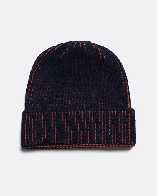 Bonnet Ribbed Knit Bleu marine/Orange  FAR AFIELD