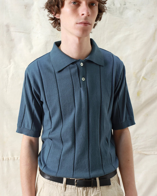 Polo Jacobs Punched Stripe Bleu - FAR AFIELD