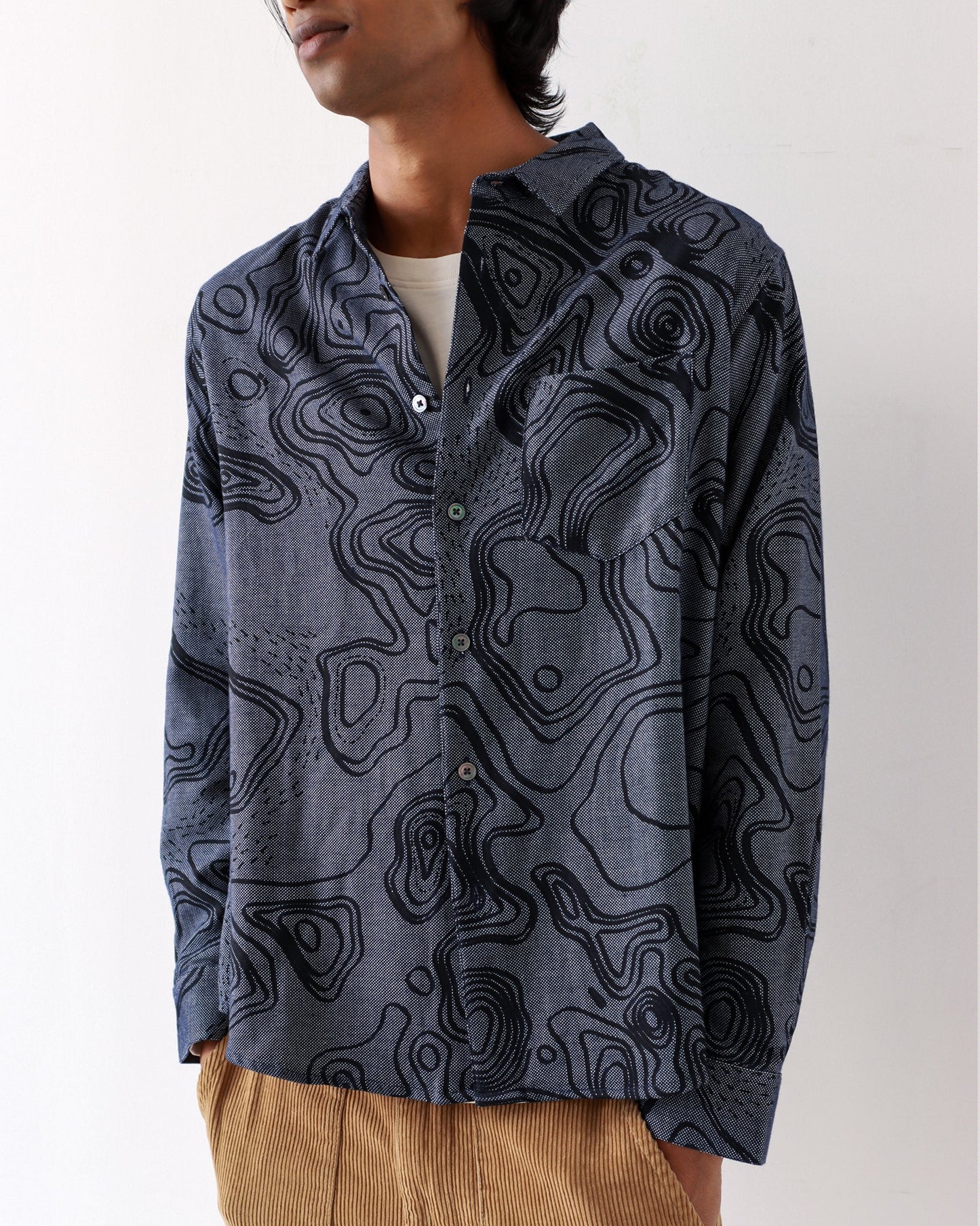 Chemise Navy Iris Contours Print Far Afield