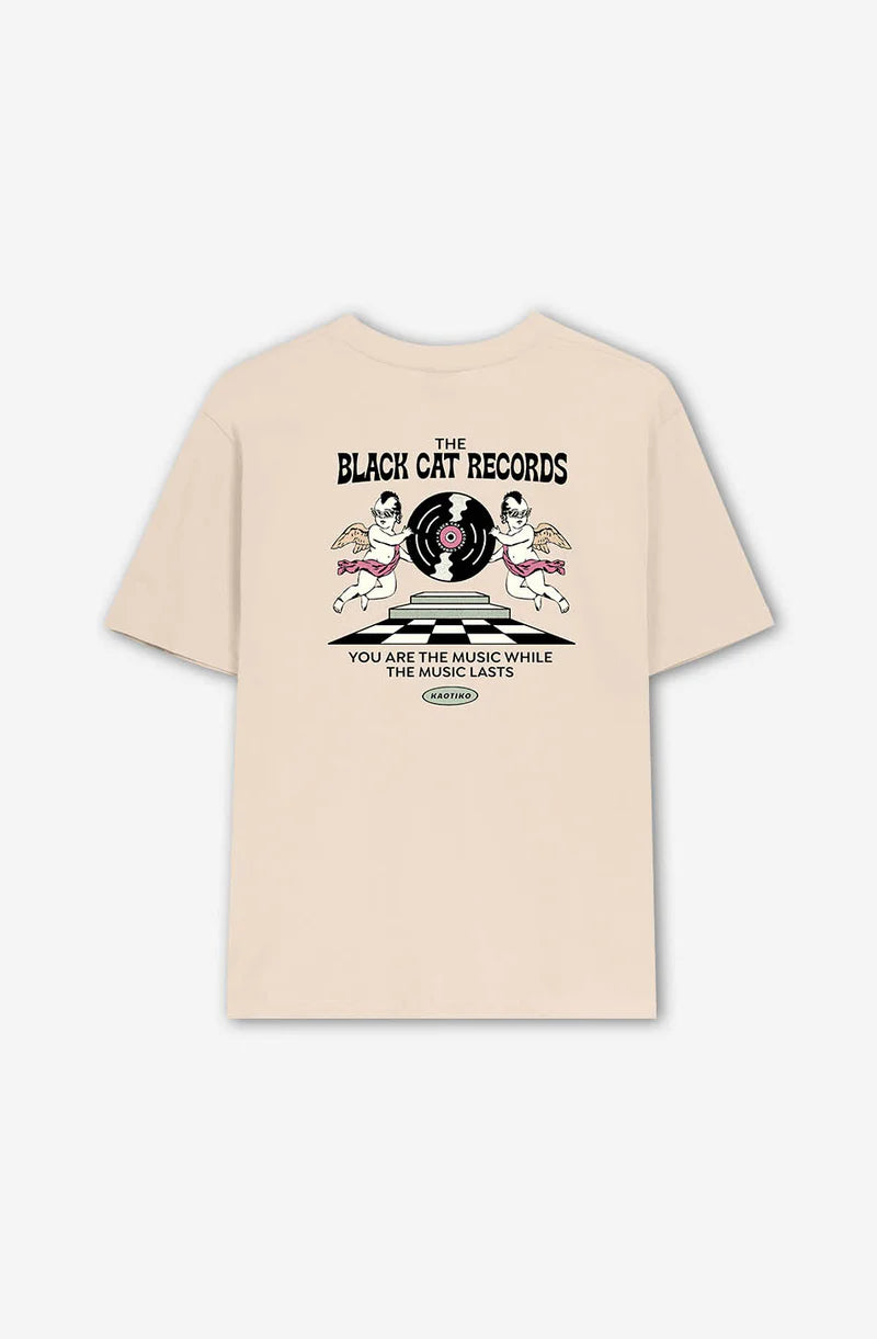 T-shirt Black Cat Angels Beige KAOTIKO