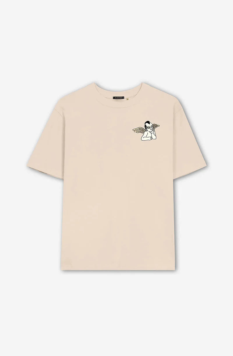 T-shirt Black Cat Angels Beige KAOTIKO