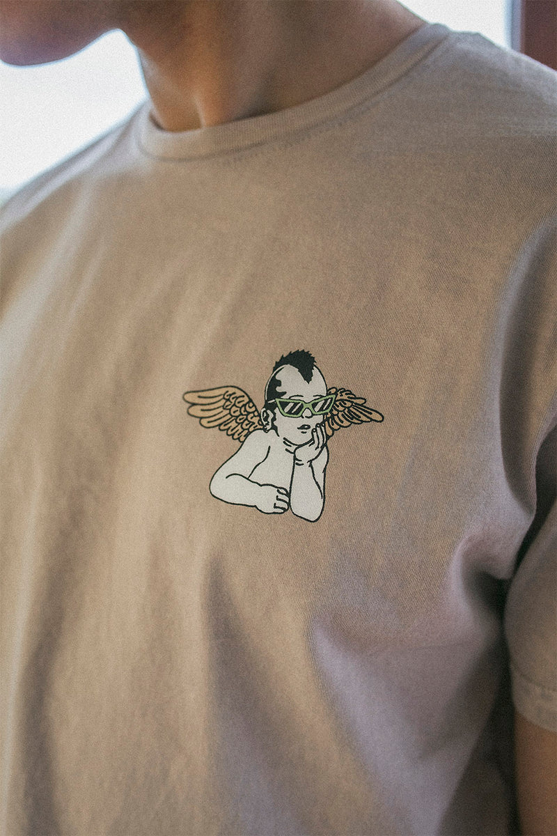 T-shirt Black Cat Angels Beige KAOTIKO