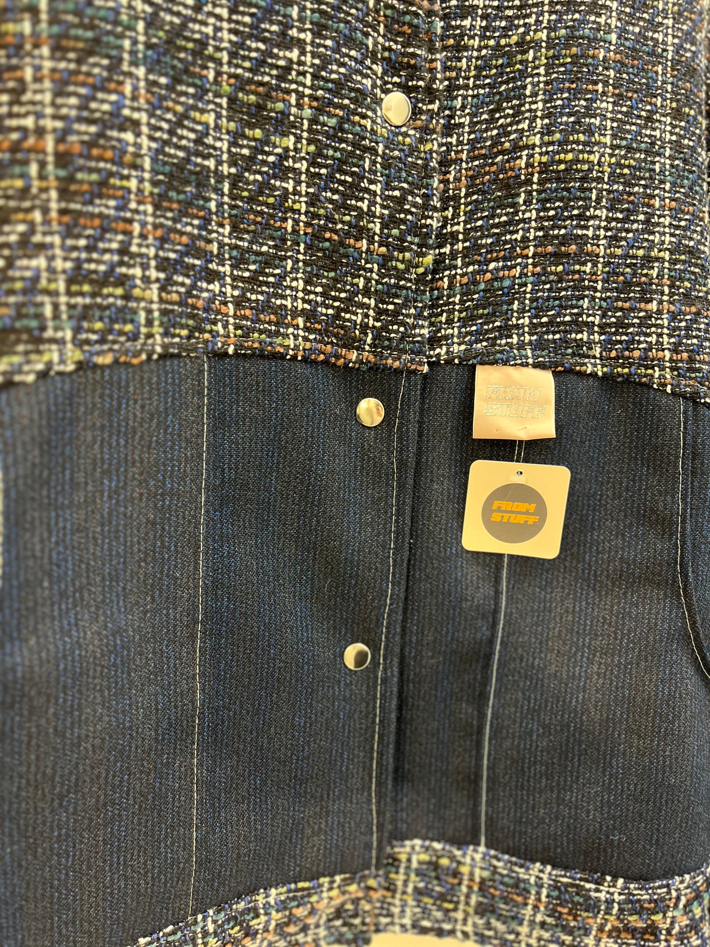 Veste upcyclée réversible en tweed bleu/lainage à carreaux- FromStuff