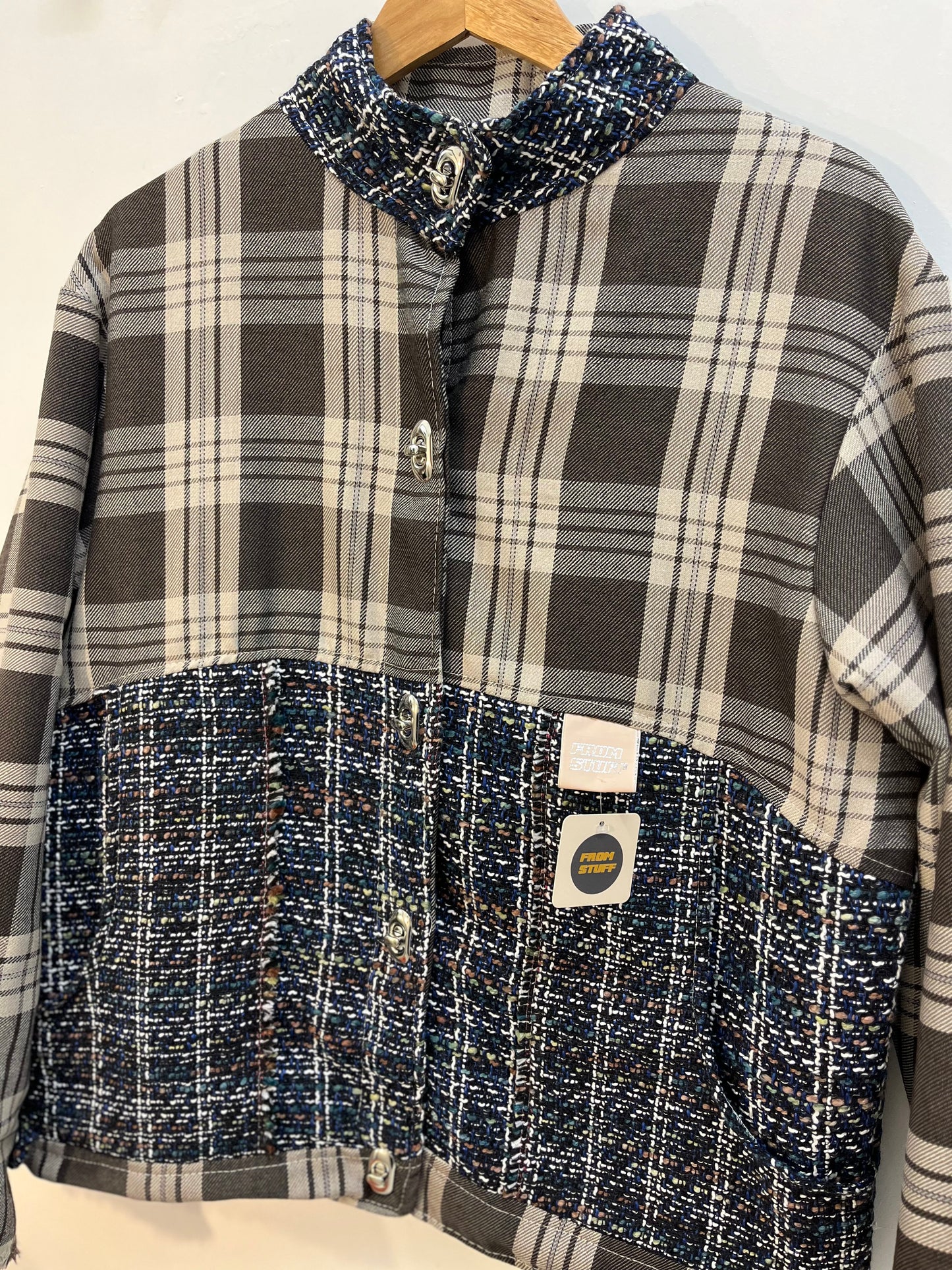 Veste upcyclée à carreaux Gris/Tweed bleu - FromStuff