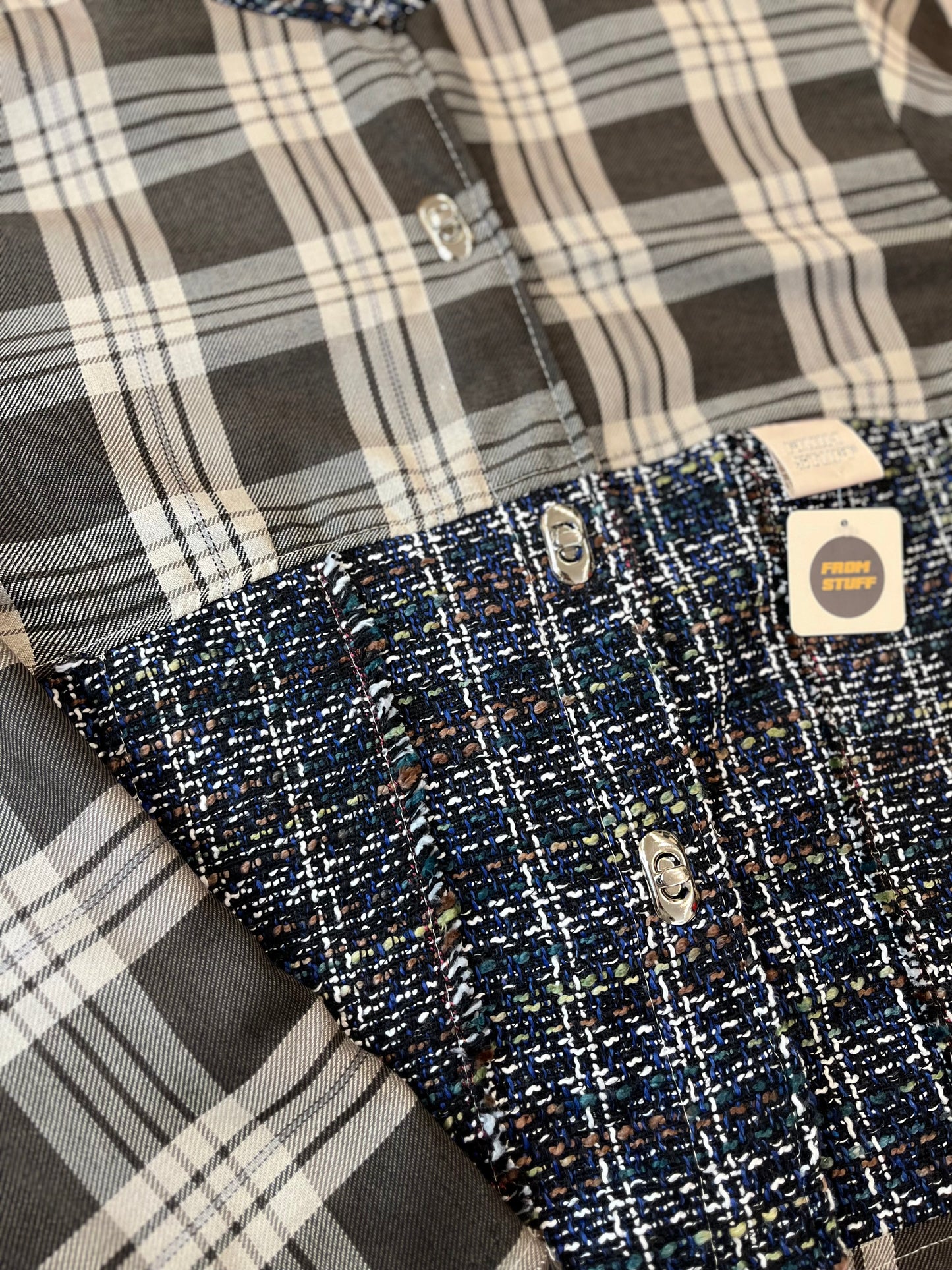 Veste upcyclée à carreaux Gris/Tweed bleu - FromStuff