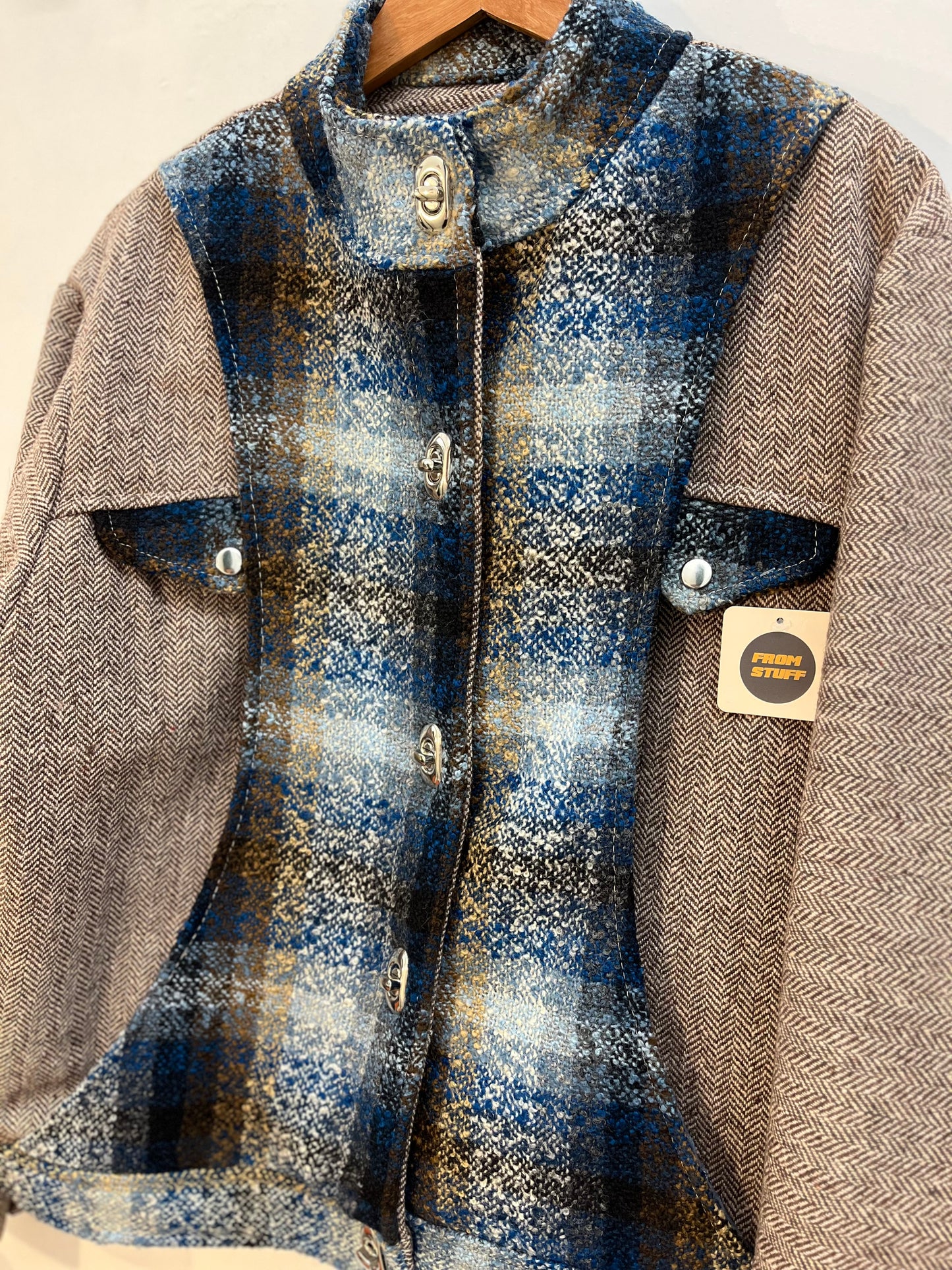 Veste upcyclée en tweed Bleu/Ocre- FromStuff