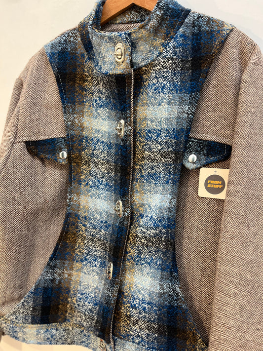 Veste upcyclée en tweed Bleu/Ocre- FromStuff