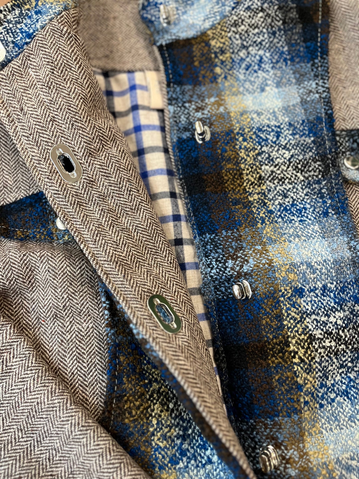 Veste upcyclée en tweed Bleu/Ocre- FromStuff