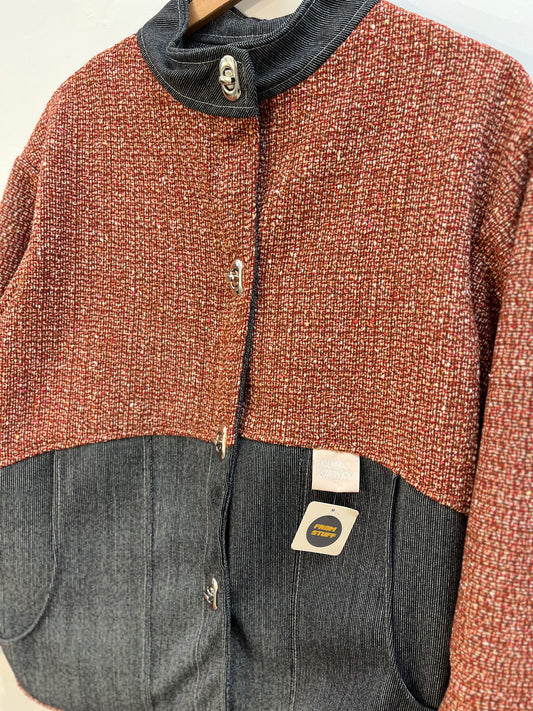 Veste upcyclée en tweed Orange/Jean - FromStuff