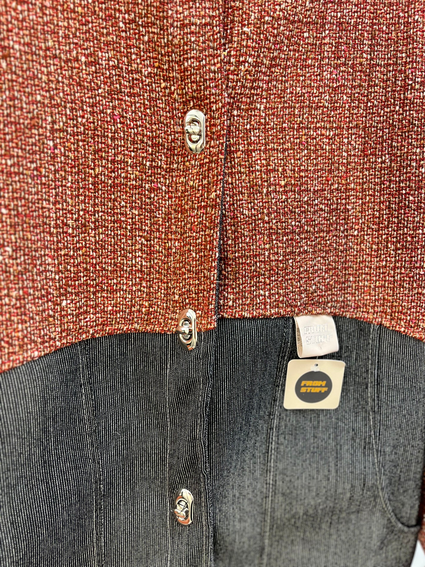 Veste upcyclée en tweed Orange/Jean - FromStuff