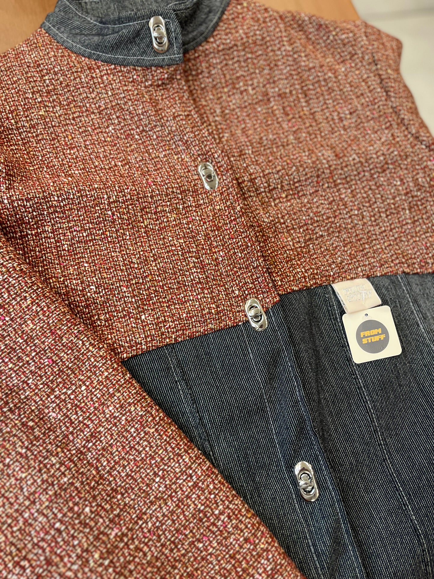 Veste upcyclée en tweed Orange/Jean - FromStuff