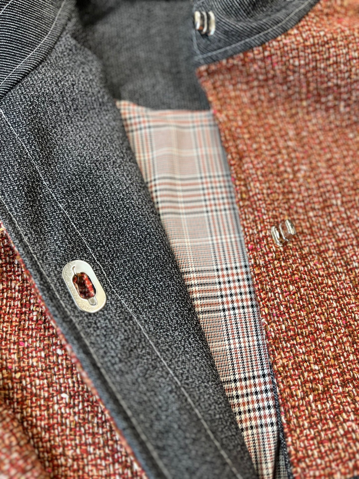 Veste upcyclée en tweed Orange/Jean - FromStuff