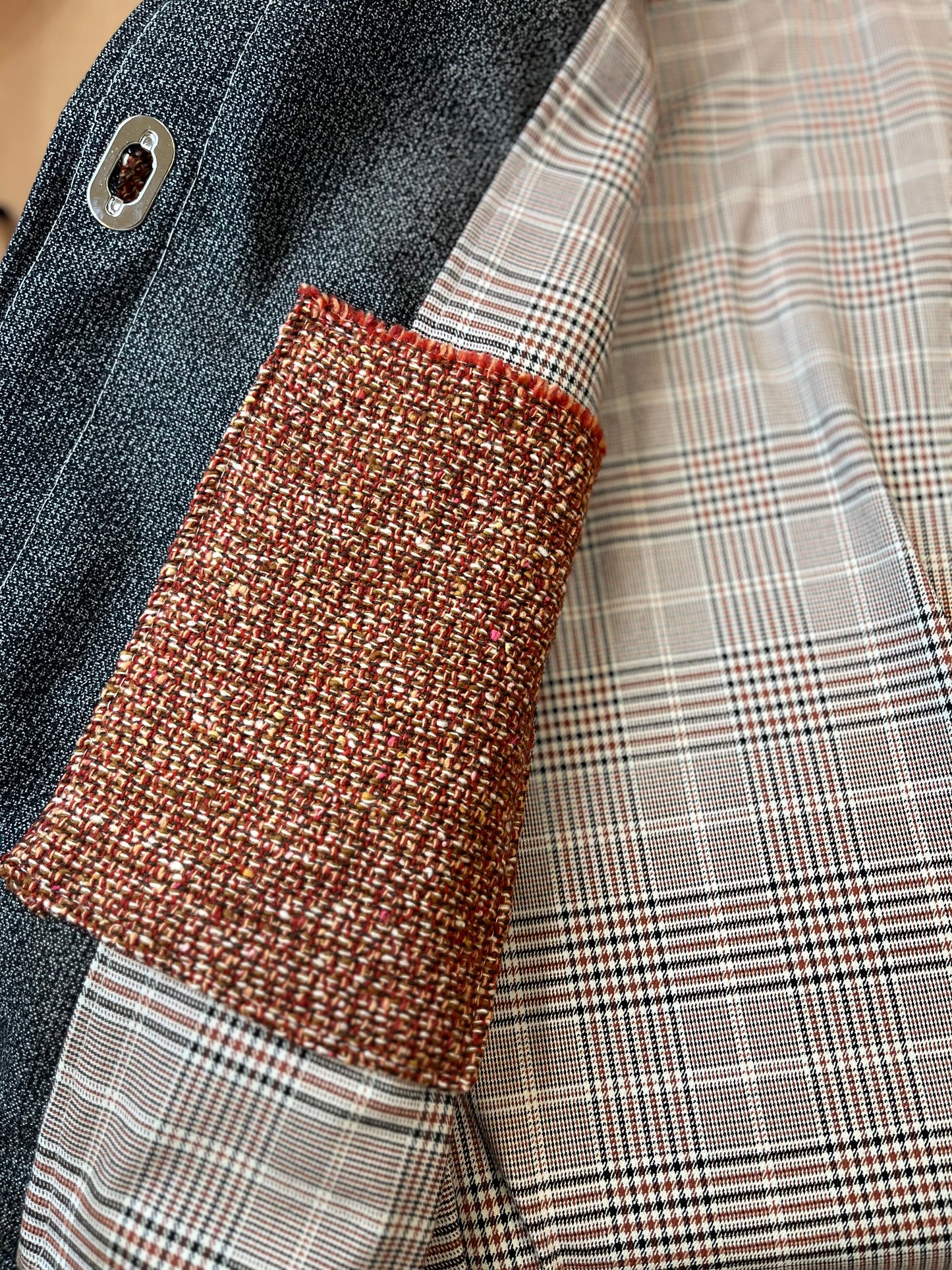 Veste upcyclée en tweed Orange/Jean - FromStuff