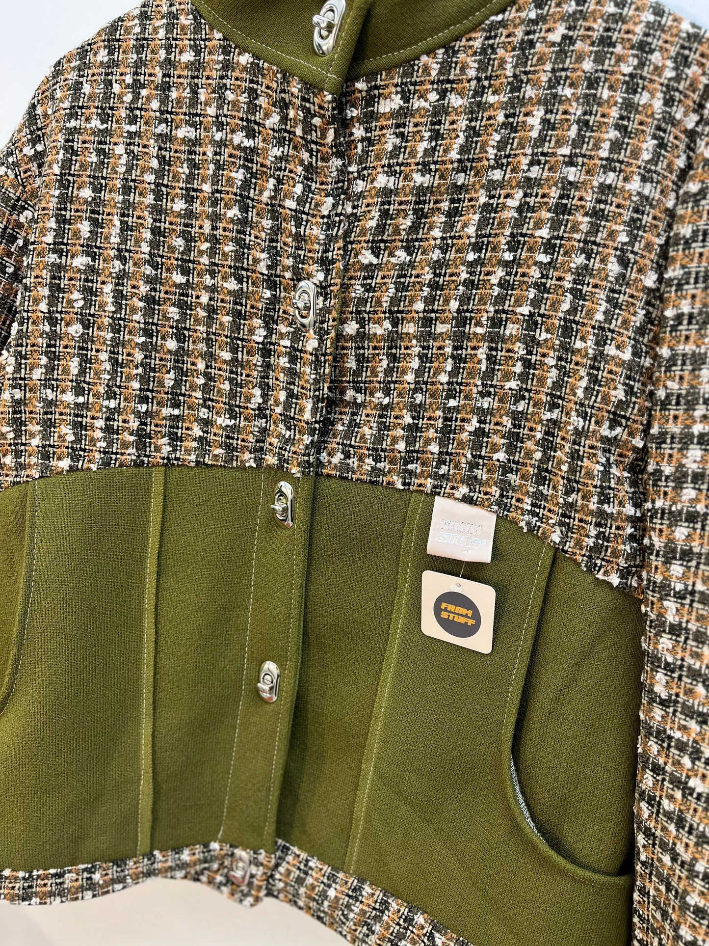 Veste upcyclée en tweed à carreaux Orange/Olive- FromStuff