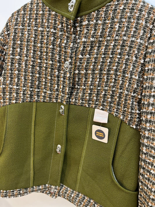 Veste upcyclée en tweed à carreaux Orange/Olive- FromStuff