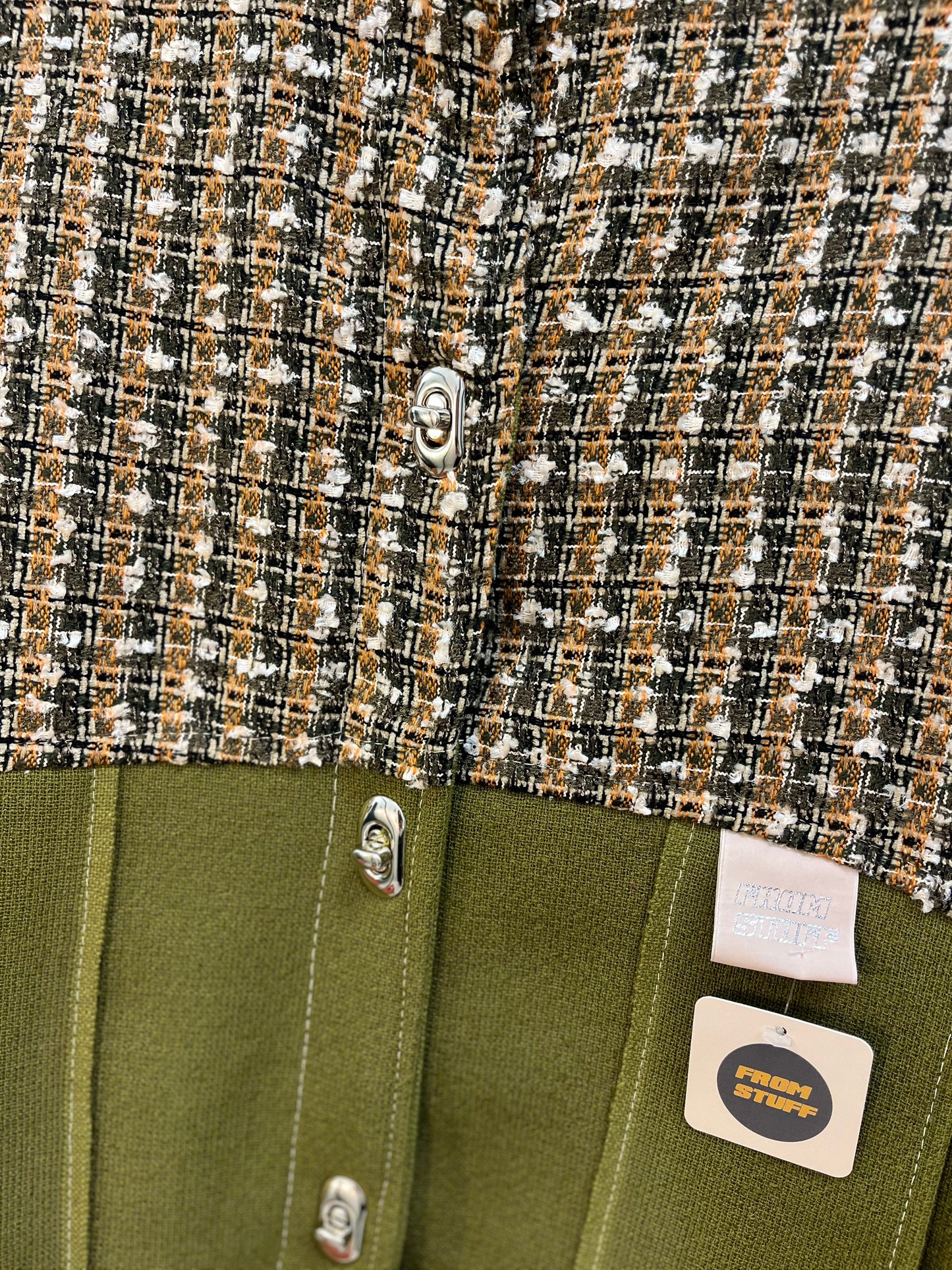 Veste upcyclée en tweed à carreaux Orange/Olive- FromStuff