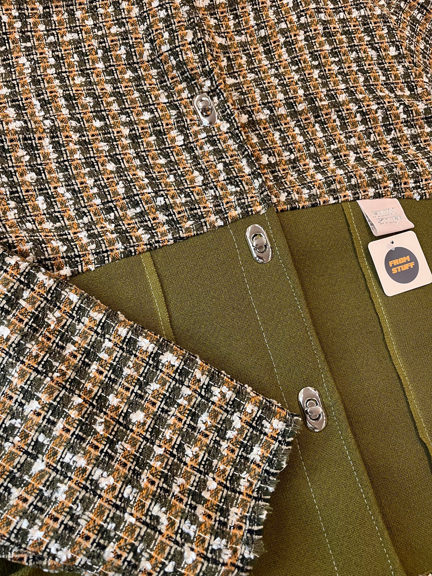 Veste upcyclée en tweed à carreaux Orange/Olive- FromStuff