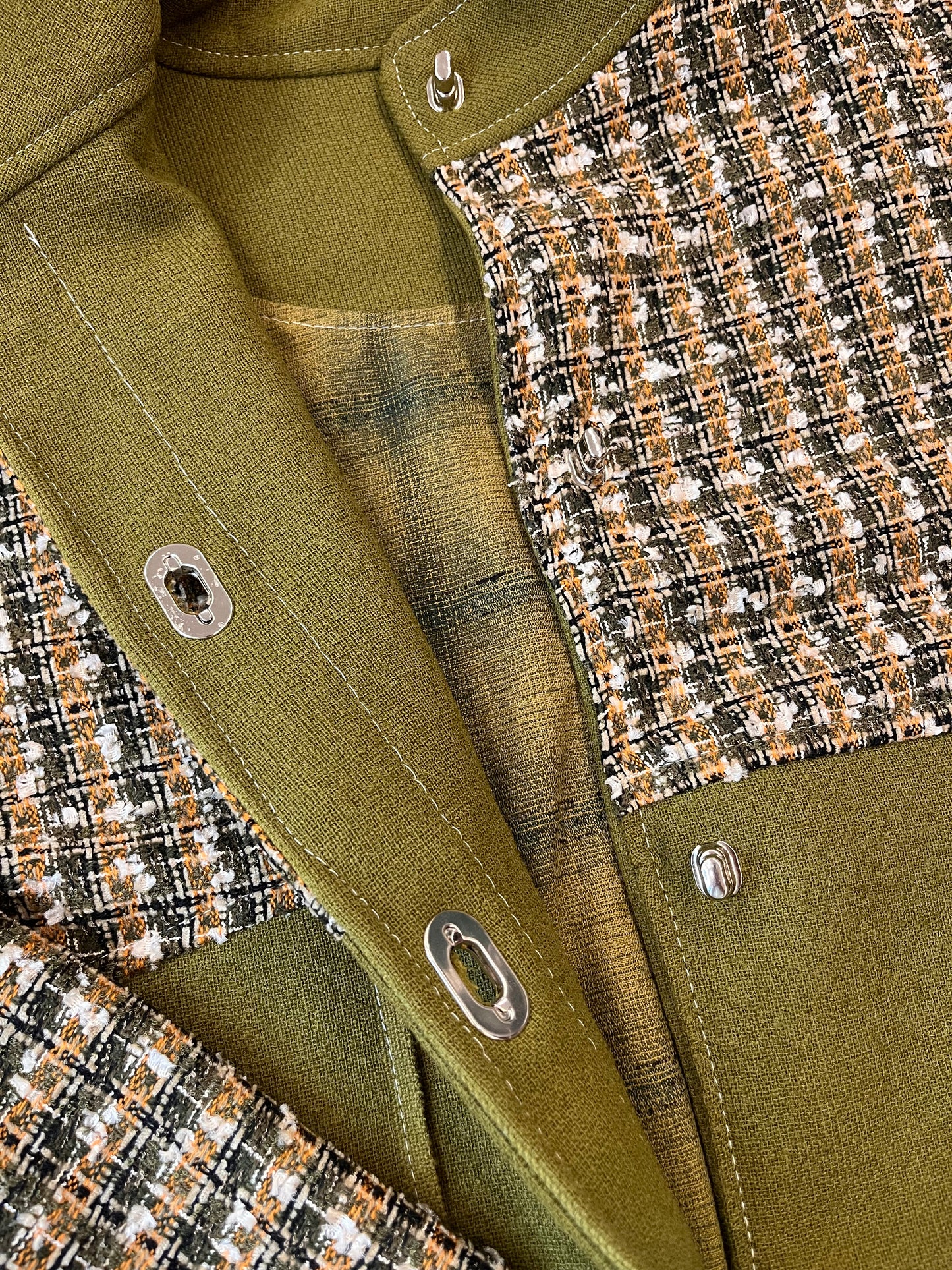Veste upcyclée en tweed à carreaux Orange/Olive- FromStuff