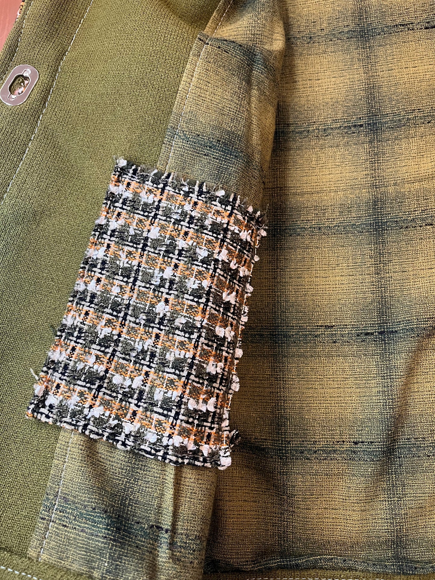 Veste upcyclée en tweed à carreaux Orange/Olive- FromStuff