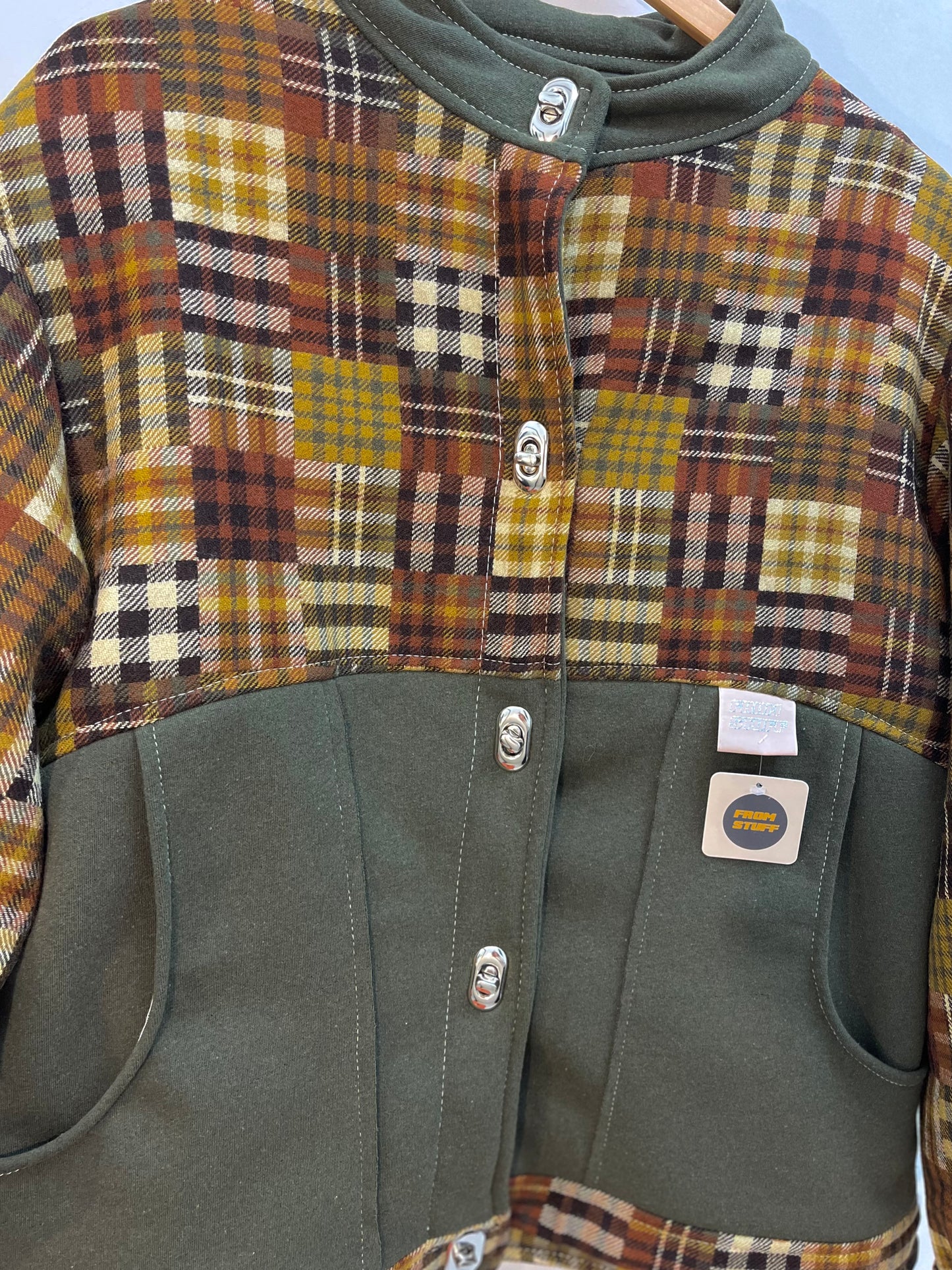 Veste upcyclée en laine à carreaux Marron/Kaki - FromStuff