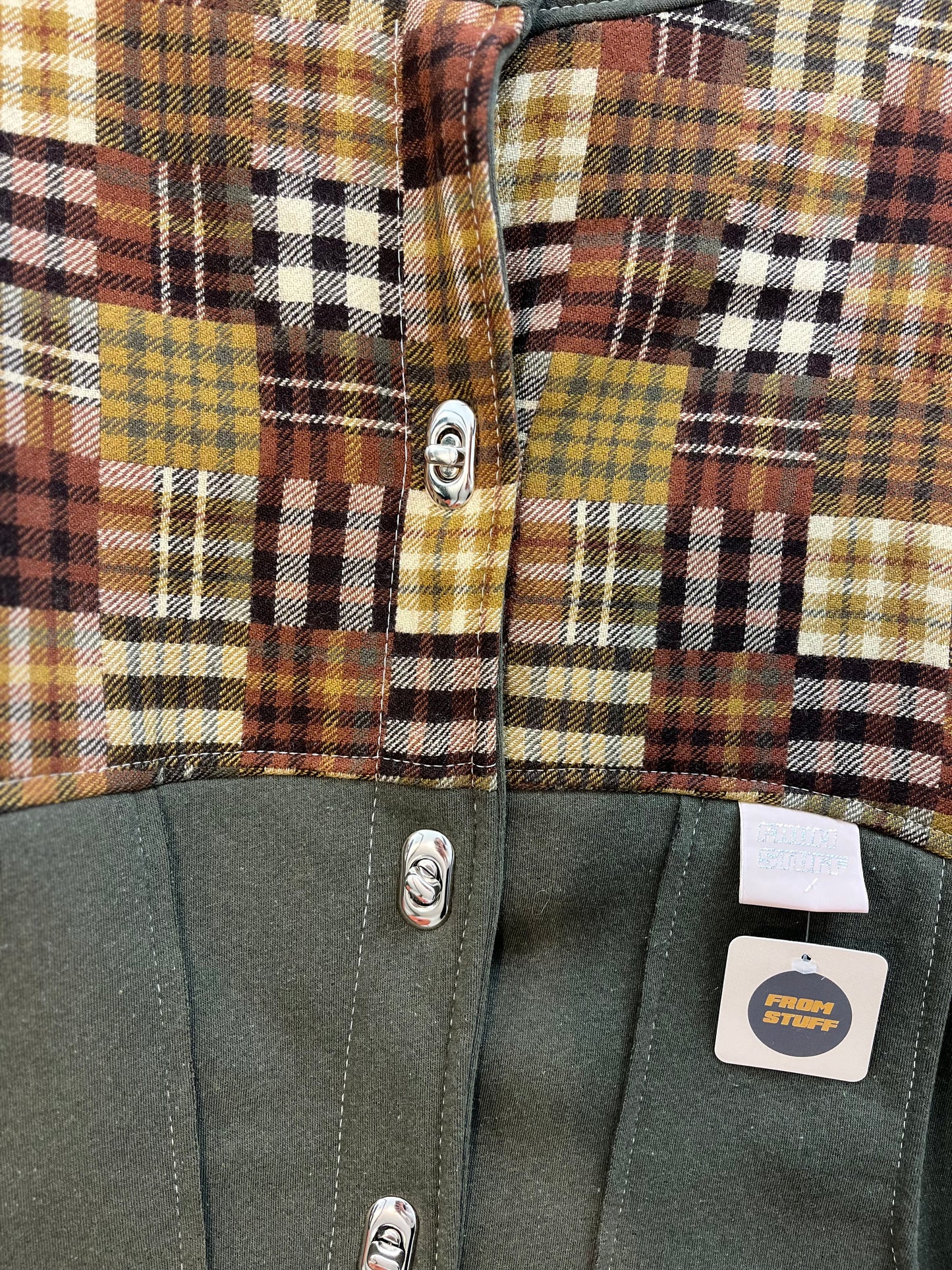 Veste upcyclée en laine à carreaux Marron/Kaki - FromStuff