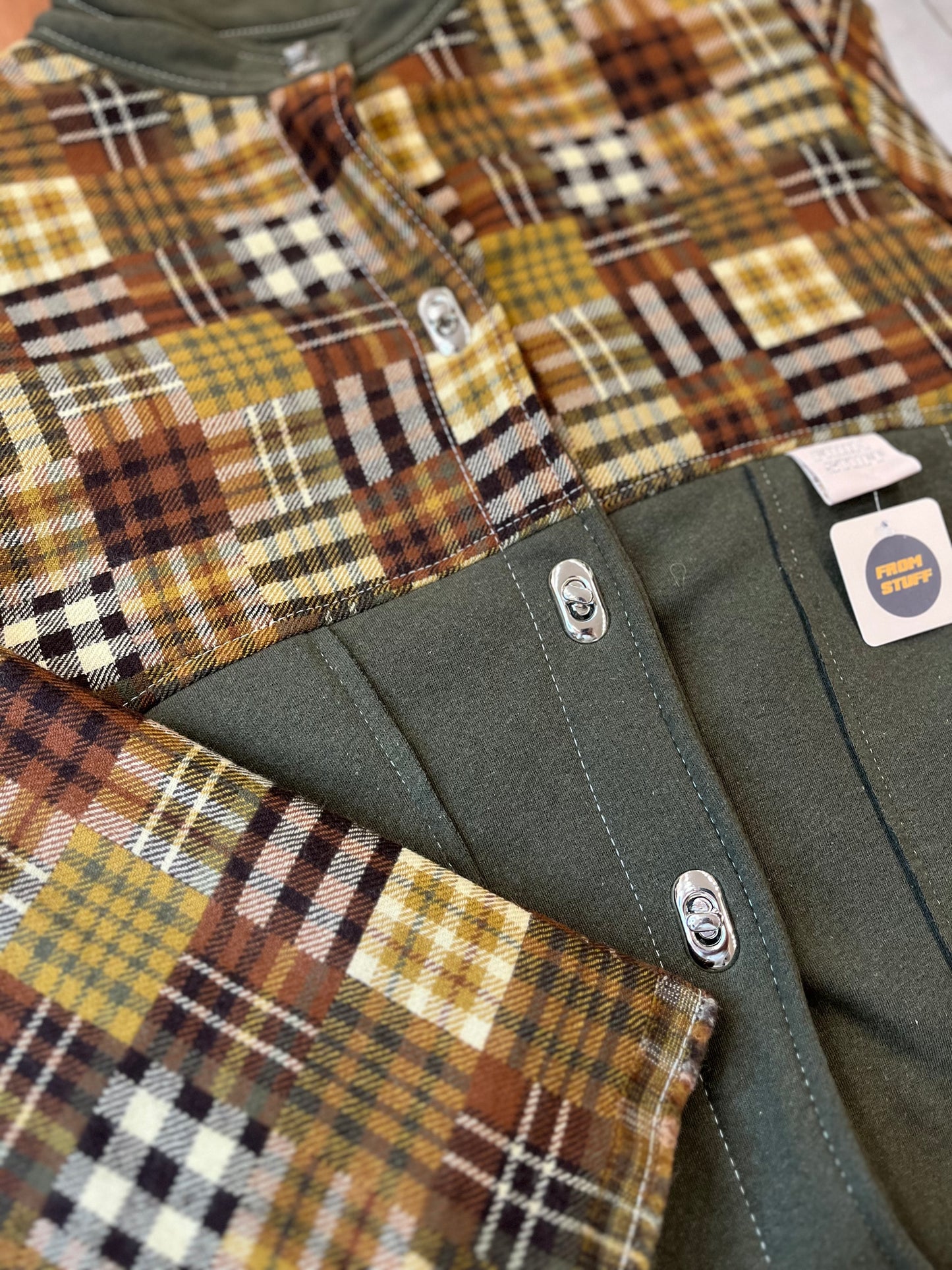 Veste upcyclée en laine à carreaux Marron/Kaki - FromStuff