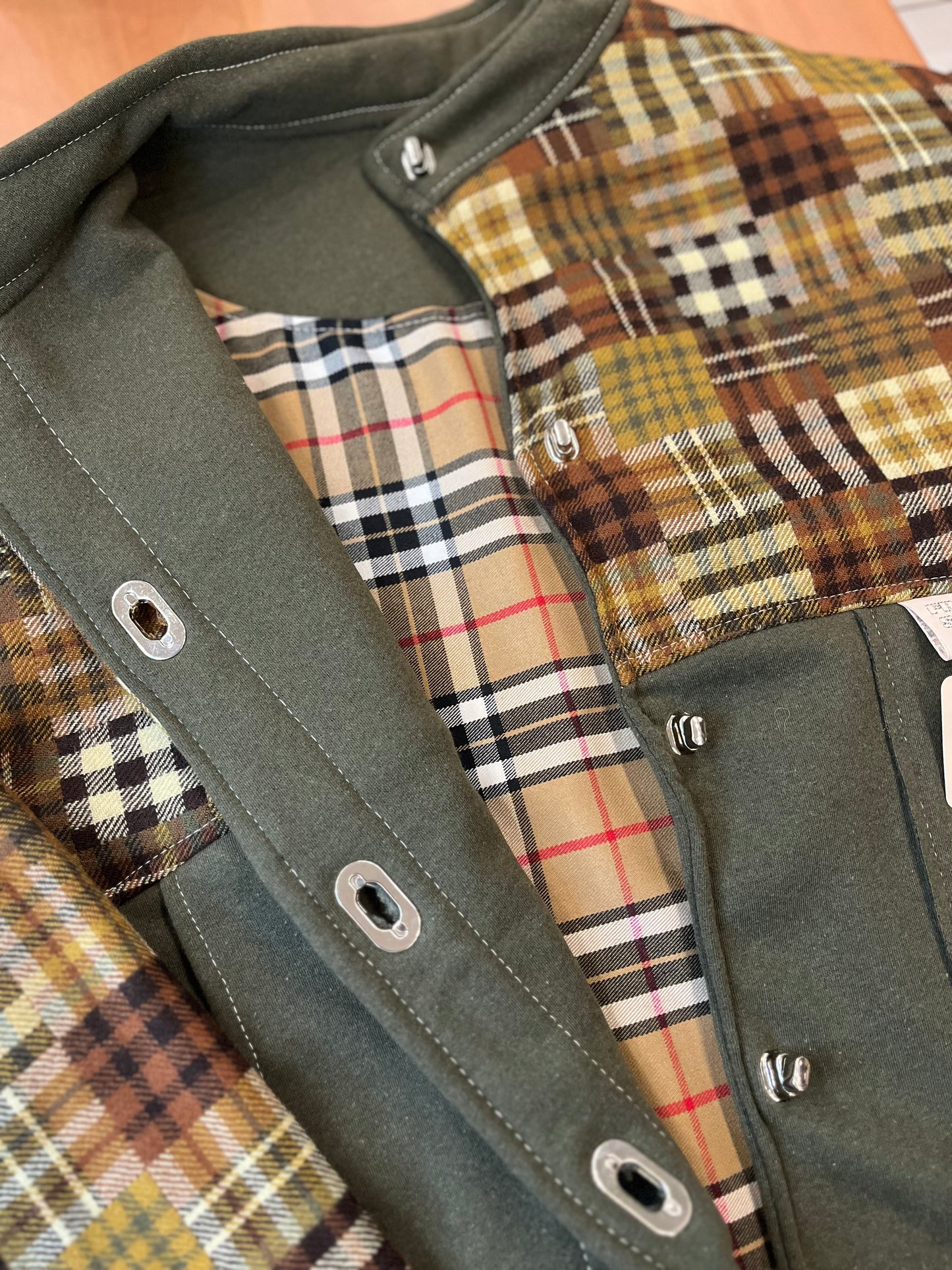 Veste upcyclée en laine à carreaux Marron/Kaki - FromStuff