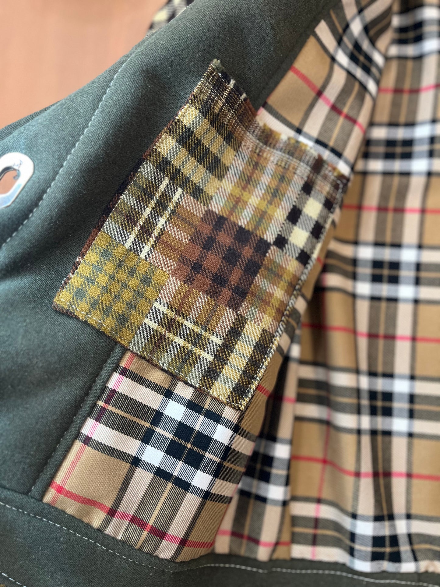 Veste upcyclée en laine à carreaux Marron/Kaki - FromStuff