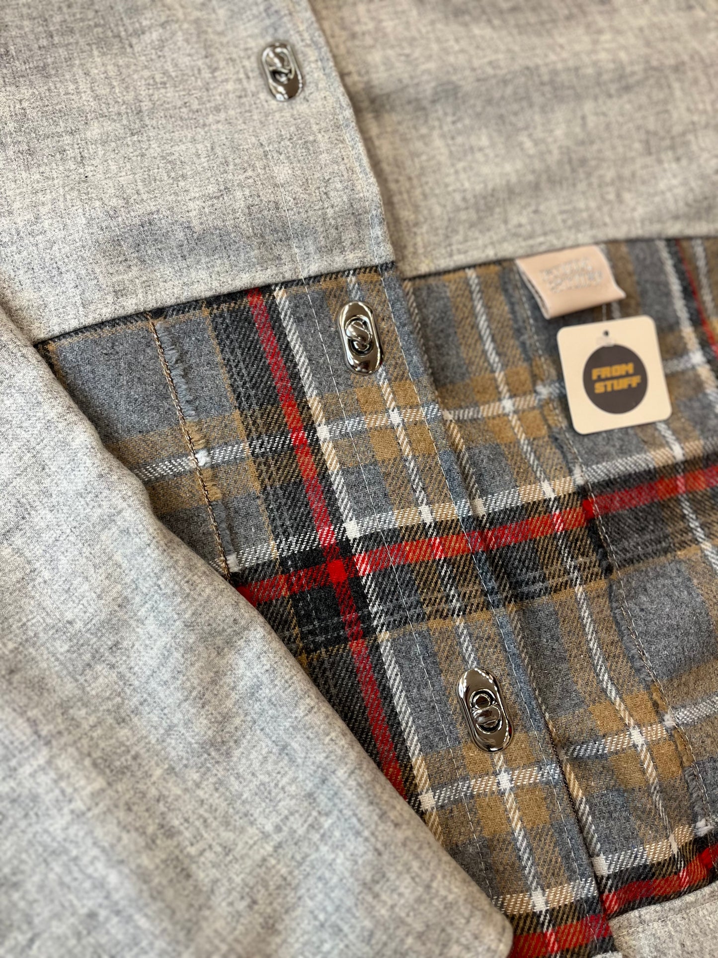 Veste upcyclée en laine Gris/Rouge - FromStuff