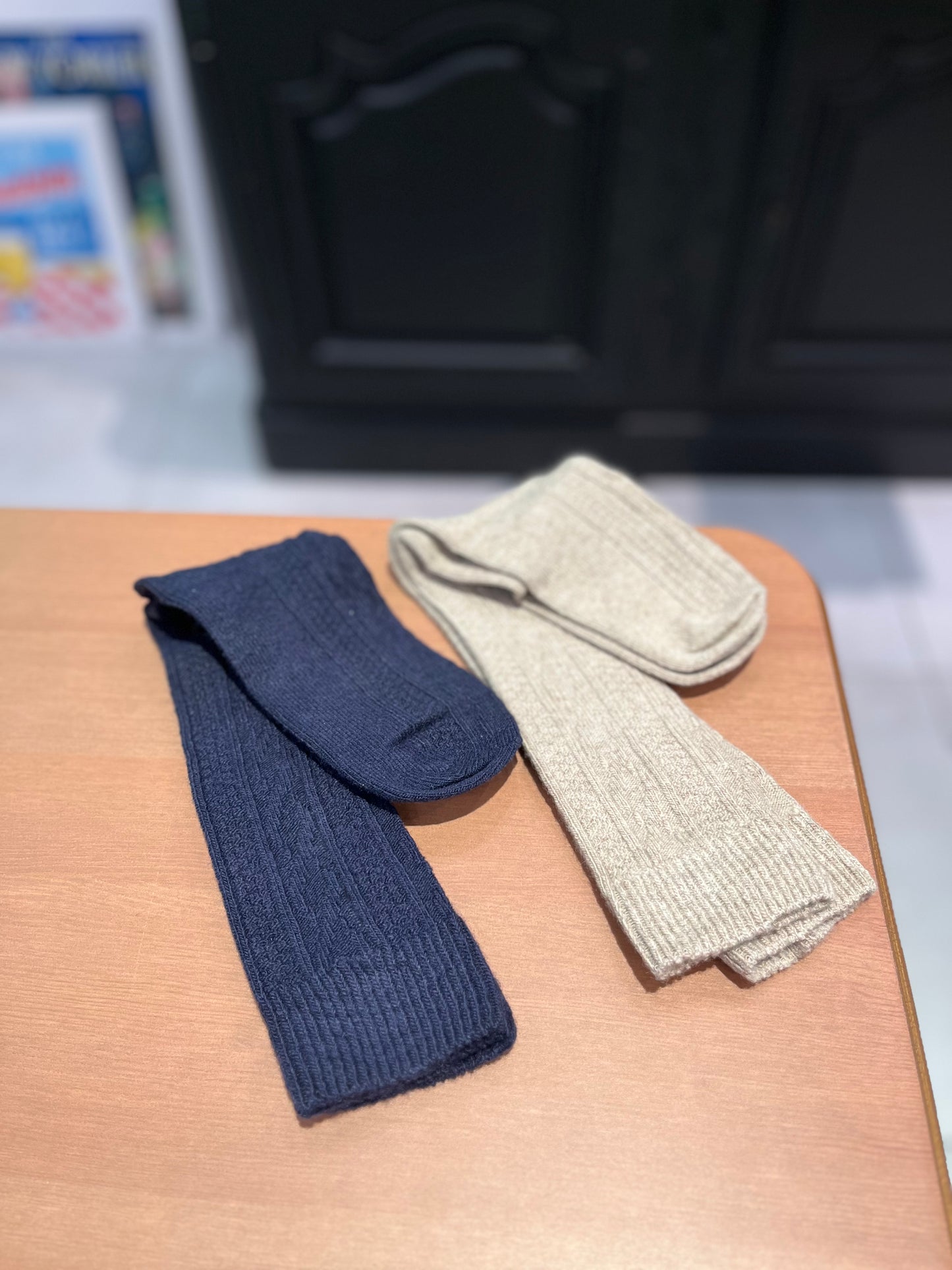 Duo de chaussettes en laine Bleu/Beige