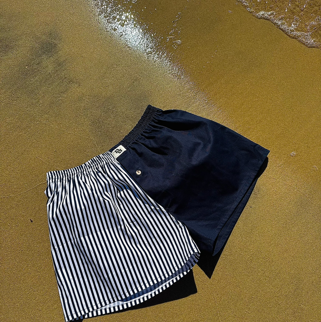 Caleçon rayé & bleu uni Marin - Nu(e)